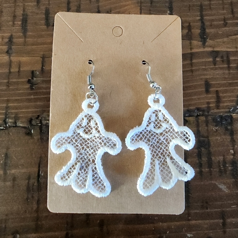 White Ghost Lace Earrings-Halloween Lace Hypoallergenic Earrings